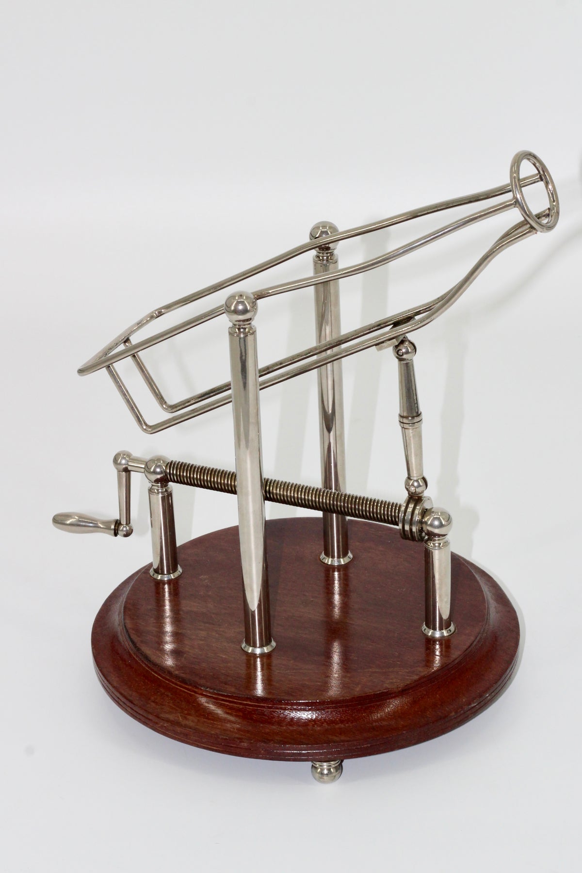 Antique Adjustable Cradle Silver & Wood Wine Decanter- Professionally Restored
