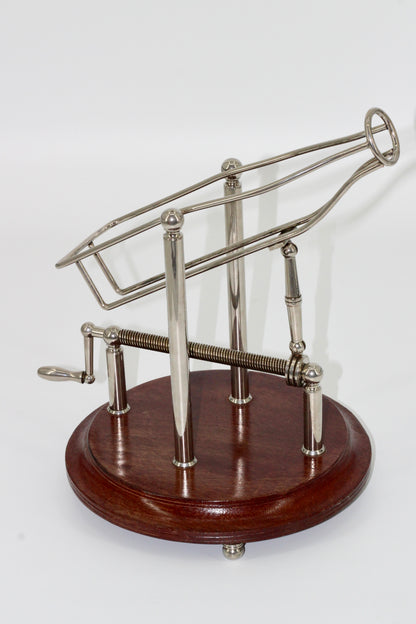 Antique Adjustable Cradle Silver & Wood Wine Decanter- Professionally Restored