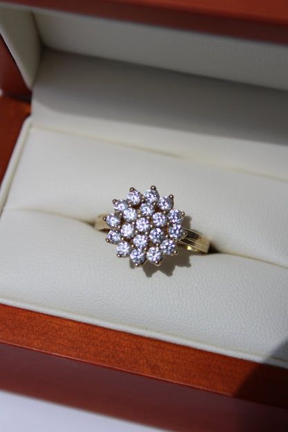 Vintage English CZ Cluster Cocktail Ring, 1.52 Carats 9K Gold