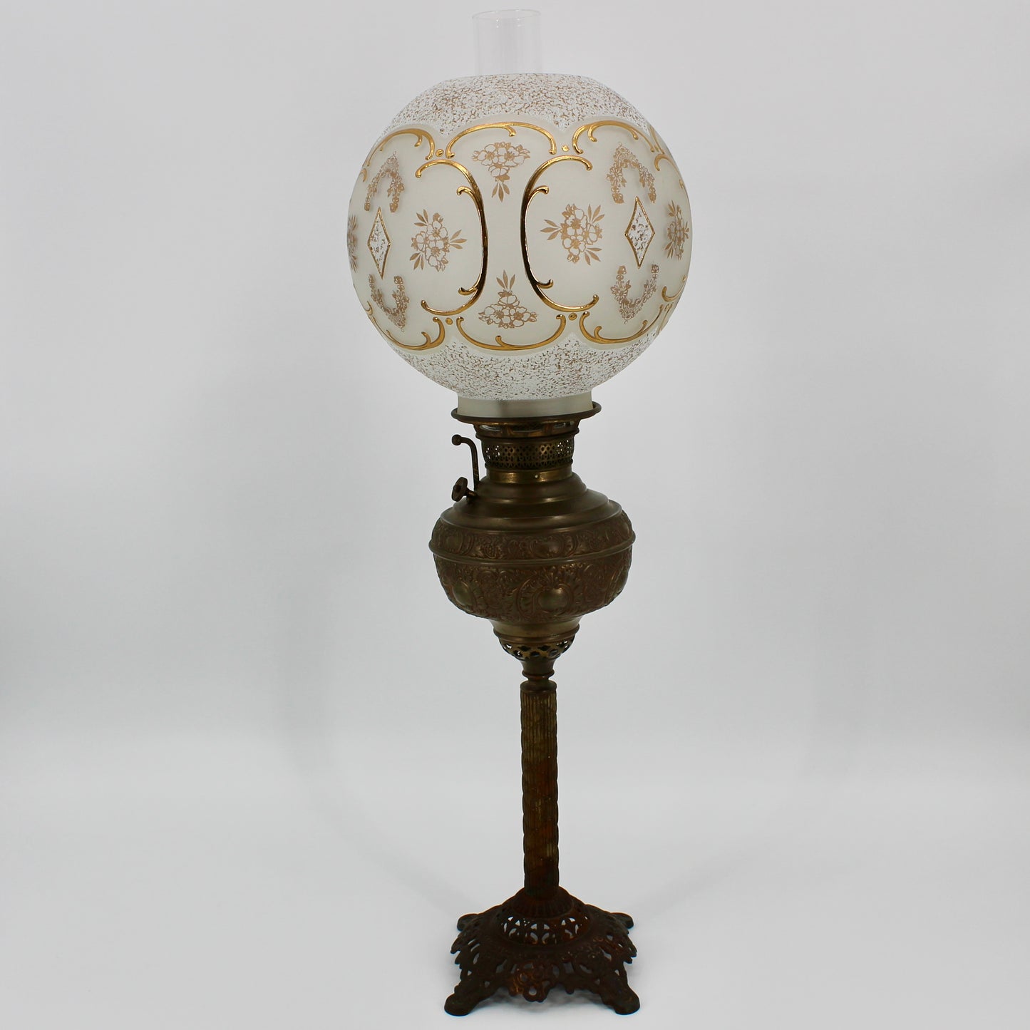 1895 Monography Gilded Crystal Globe Banquet Lamp by Edward Miller