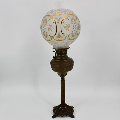 1895 Monography Gilded Crystal Globe Banquet Lamp by Edward Miller