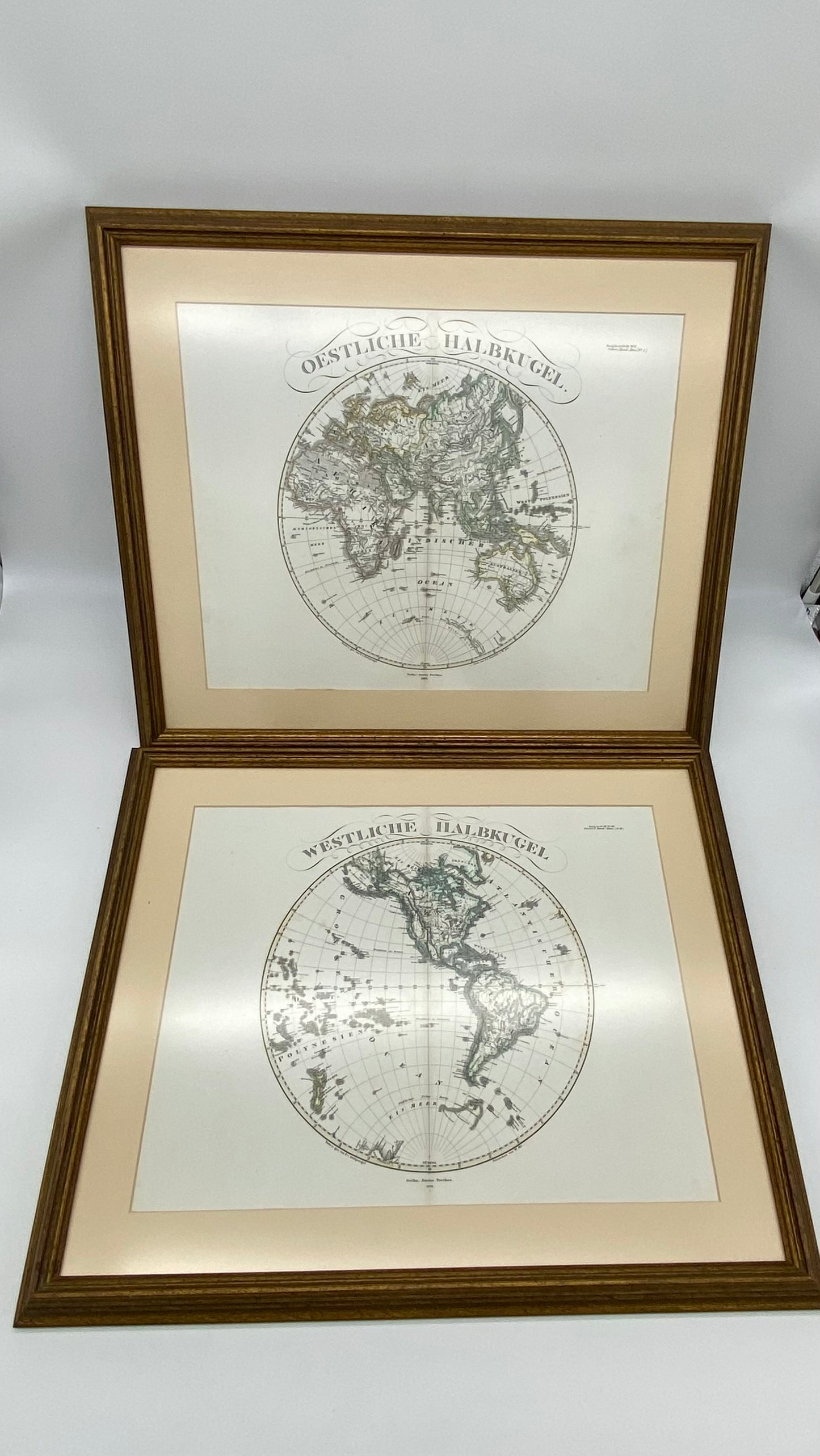 1866 Stieler World Map Framed Pair