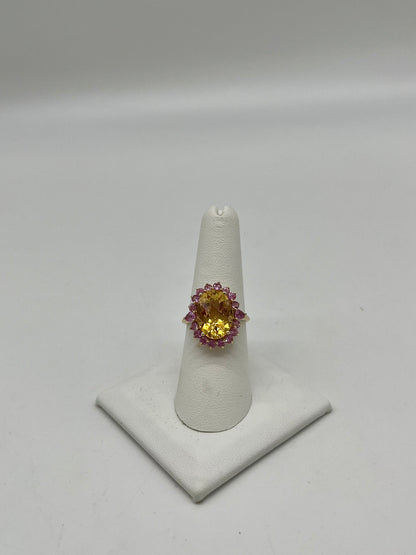 Pink Sapphire & Citrine Cocktail Ring, 6.2 CTW 10K Gold