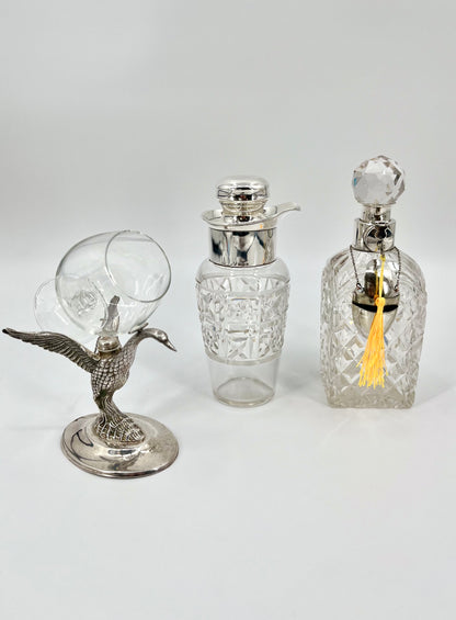 Edwardian 1902 Sterling Silver & Bohemian Cut Crystal Cocktail Shaker by JB Chatterley & Sons Ltd.