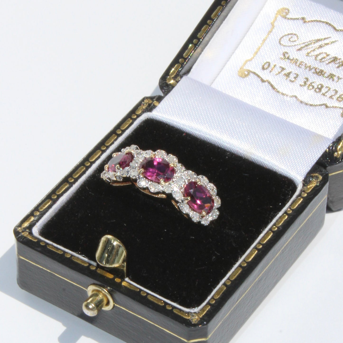 Rhodolite & Diamond Trilogy Halo Ring, 1.98 Carats 14K Two-Toned Gold