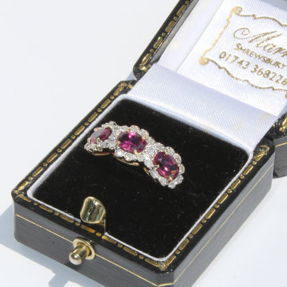 Rhodolite & Diamond Trilogy Halo Ring, 1.98 Carats 14K Two-Toned Gold