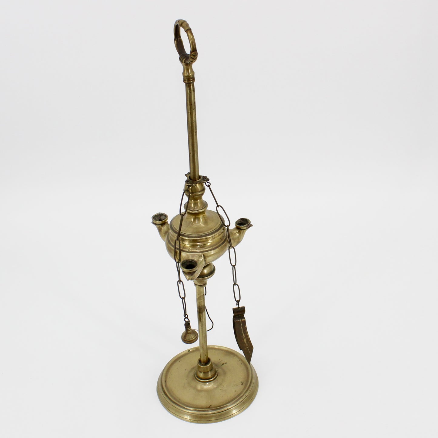 18th Century Solid Brass Triple-Wick Dutch Lucerna (Whale Oil Lamp)