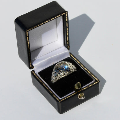 Art Deco Old European Cut Diamond Filigree Ring, 0.646 Carats 18K White Gold