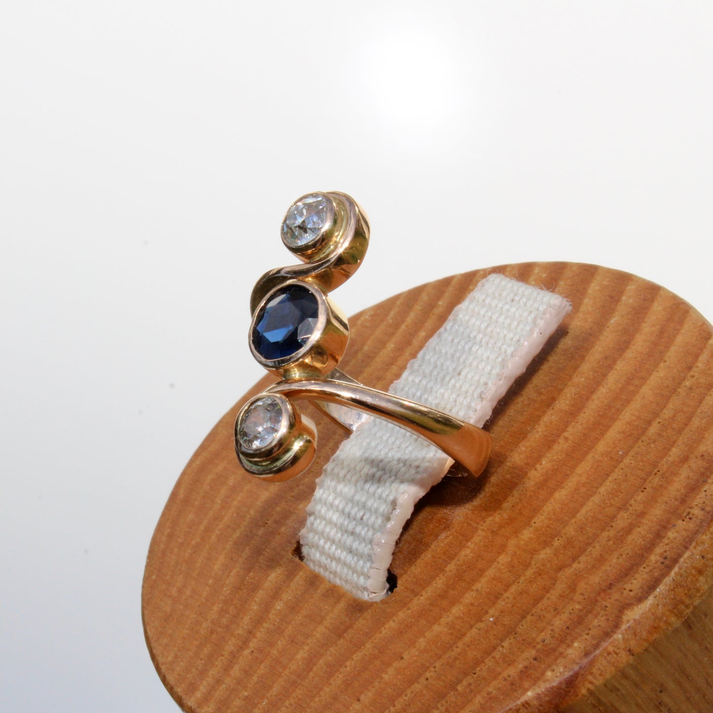 Antique Sapphire & Diamond Trilogy Ring, 1.35 Carats 18K Gold