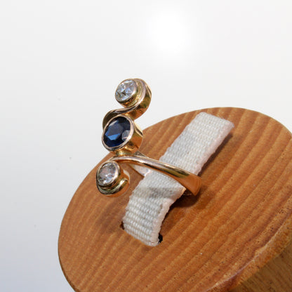 Antique Sapphire & Diamond Trilogy Ring, 1.35 Carats 18K Gold