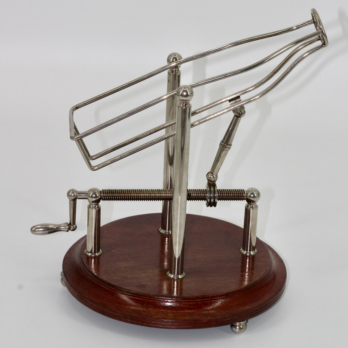 Antique Adjustable Cradle Silver & Wood Wine Decanter- Professionally Restored