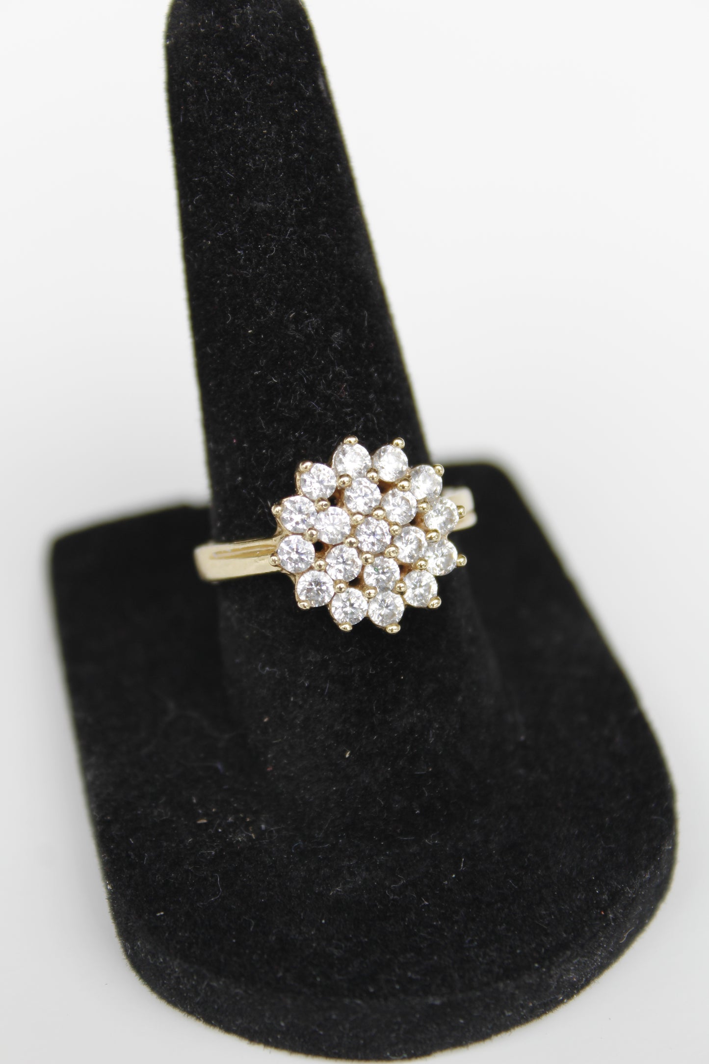 Vintage English CZ Cluster Cocktail Ring, 1.52 Carats 9K Gold