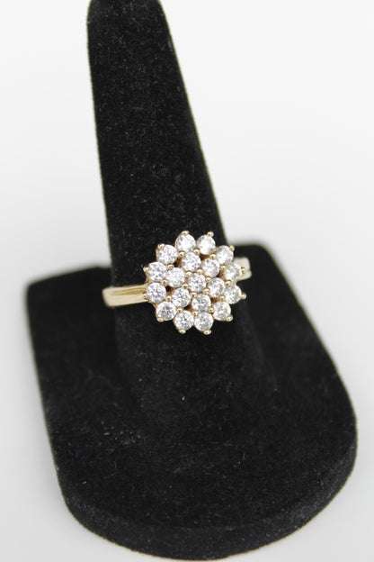 Vintage English CZ Cluster Cocktail Ring, 1.52 Carats 9K Gold