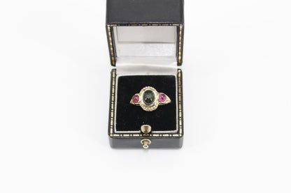 Antique Tourmaline Cabochon Ring, 2.1 Carats 10K Gold