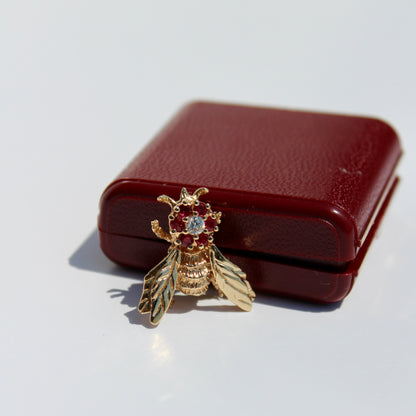 Ruby & Diamond Bee Pendant, 0.52 Carat 18K Gold