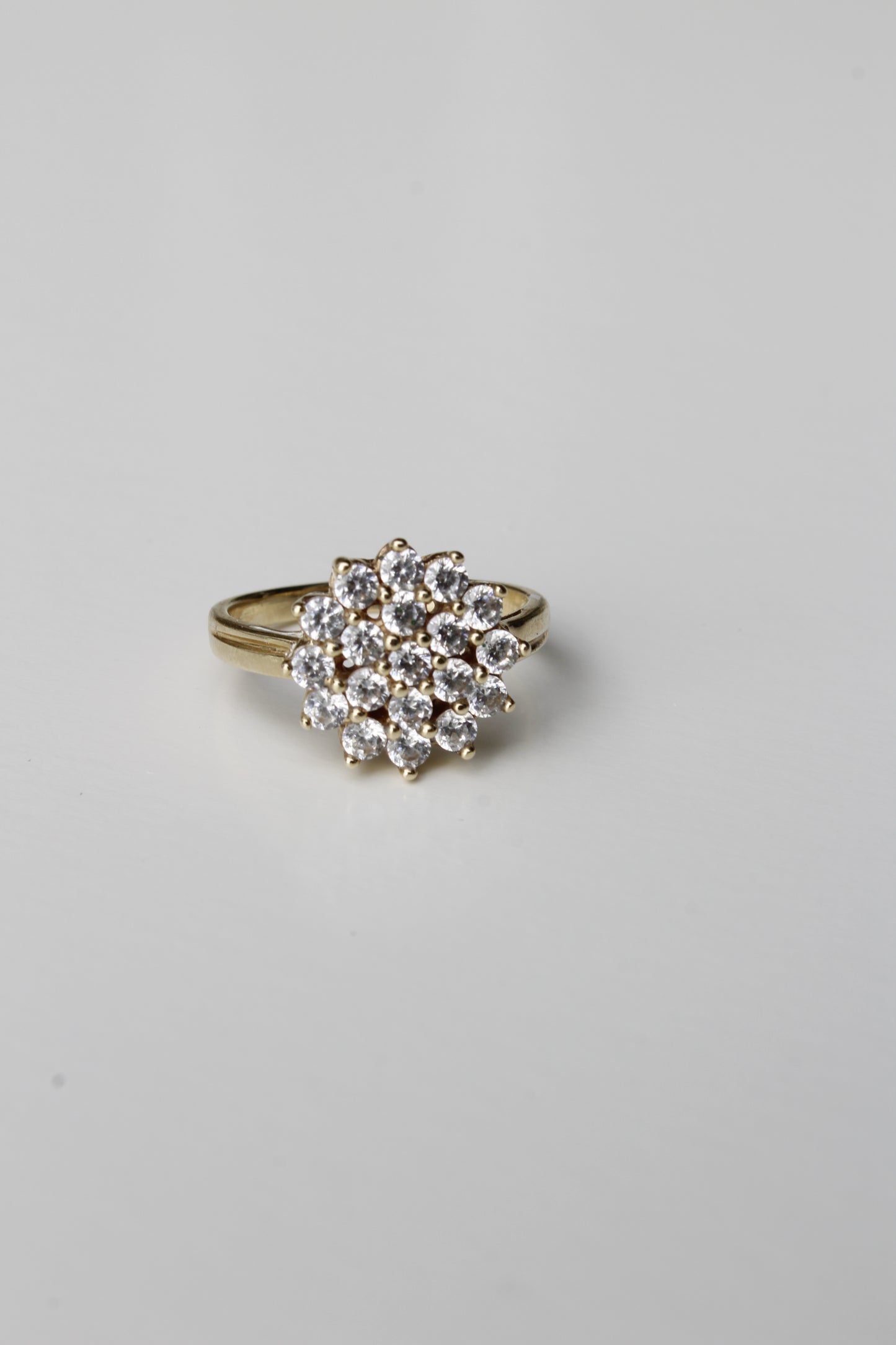 Vintage English CZ Cluster Cocktail Ring, 1.52 Carats 9K Gold