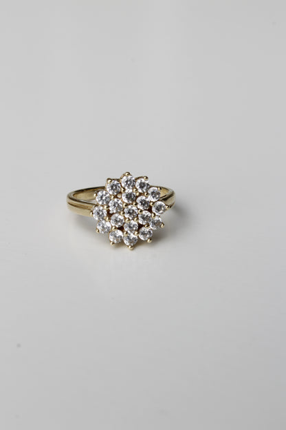 Vintage English CZ Cluster Cocktail Ring, 1.52 Carats 9K Gold