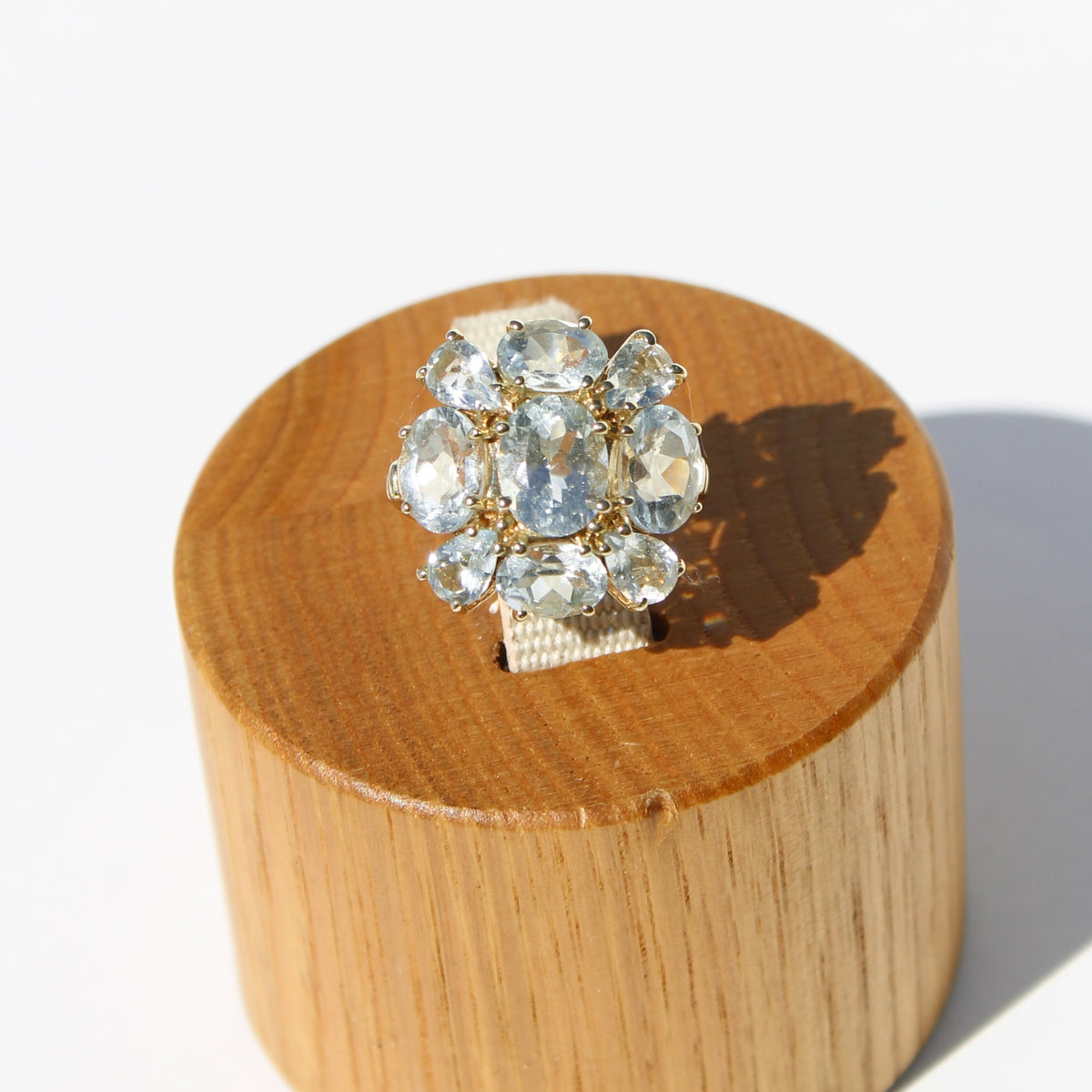Antique Aquamarine Regency Cluster Ring, 6.5 Carats 10K Gold