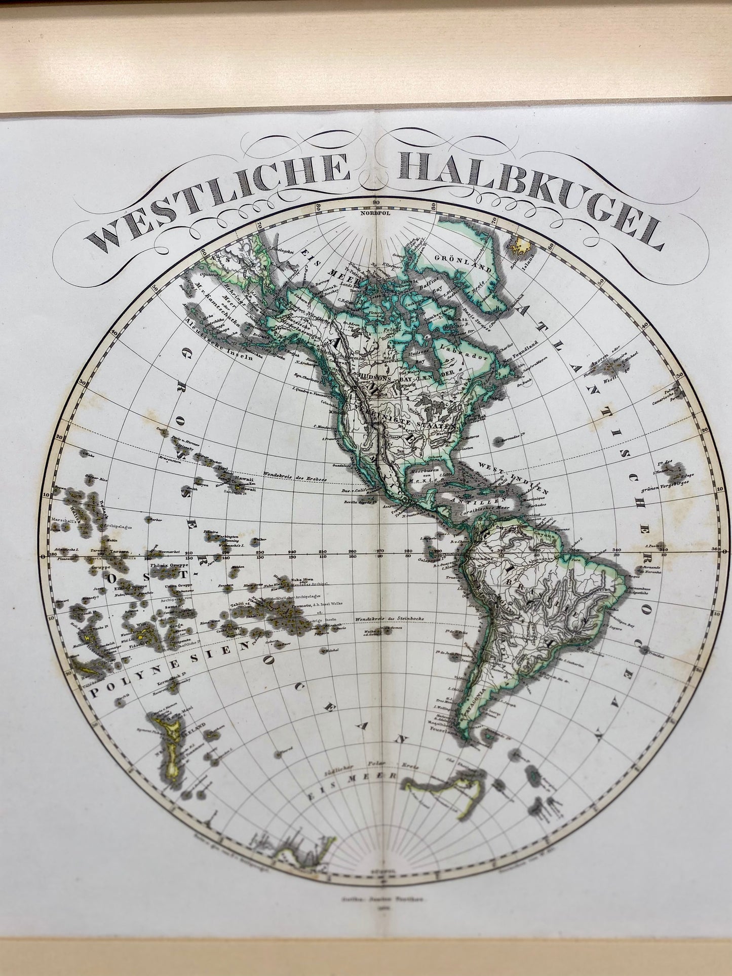 1866 Stieler World Map Framed Pair