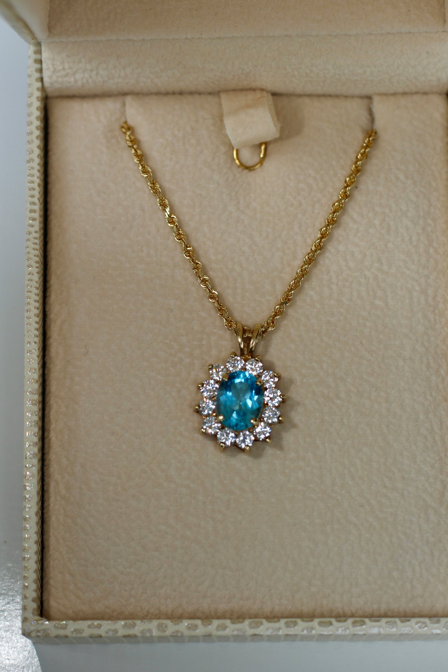 Blue Topaz & Cubic Zirconia Halo Pendant, 3.63 Carats 10K Gold