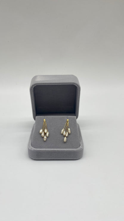 Baroque Pearl Cluster Drop Earrings, 3.75mm 14K Gold