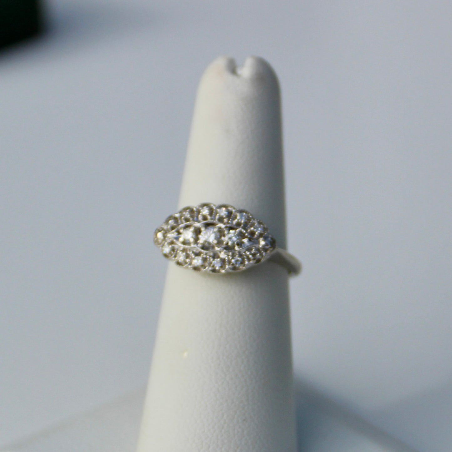 1930's East/West Diamond Cluster Ring, 1.28 Carats 14K White Gold & Platinum