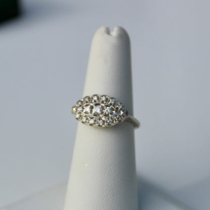 1930's East/West Diamond Cluster Ring, 1.28 Carats 14K White Gold & Platinum