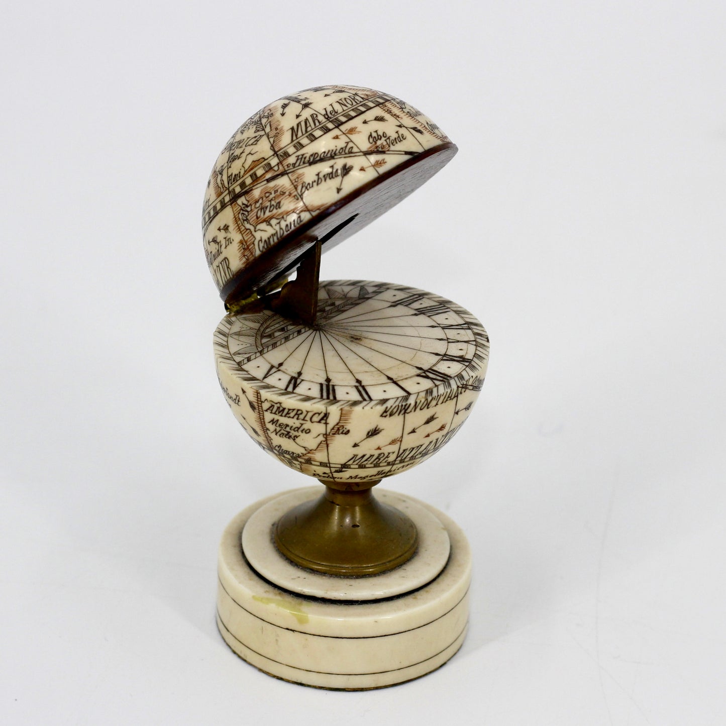 19th Century Miniature Ivory Terrestrial Globe & Sundial