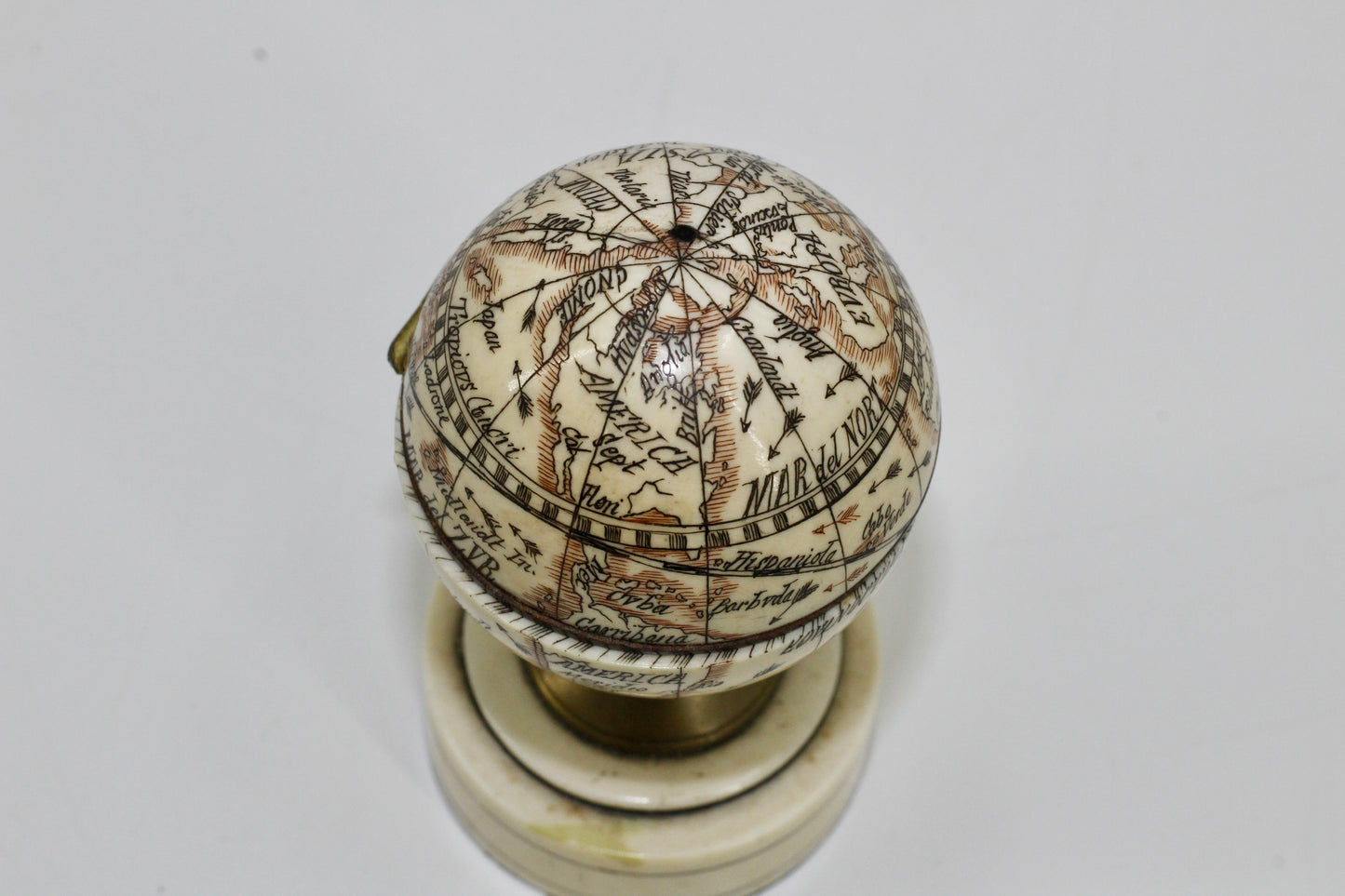 19th Century Miniature Ivory Terrestrial Globe & Sundial