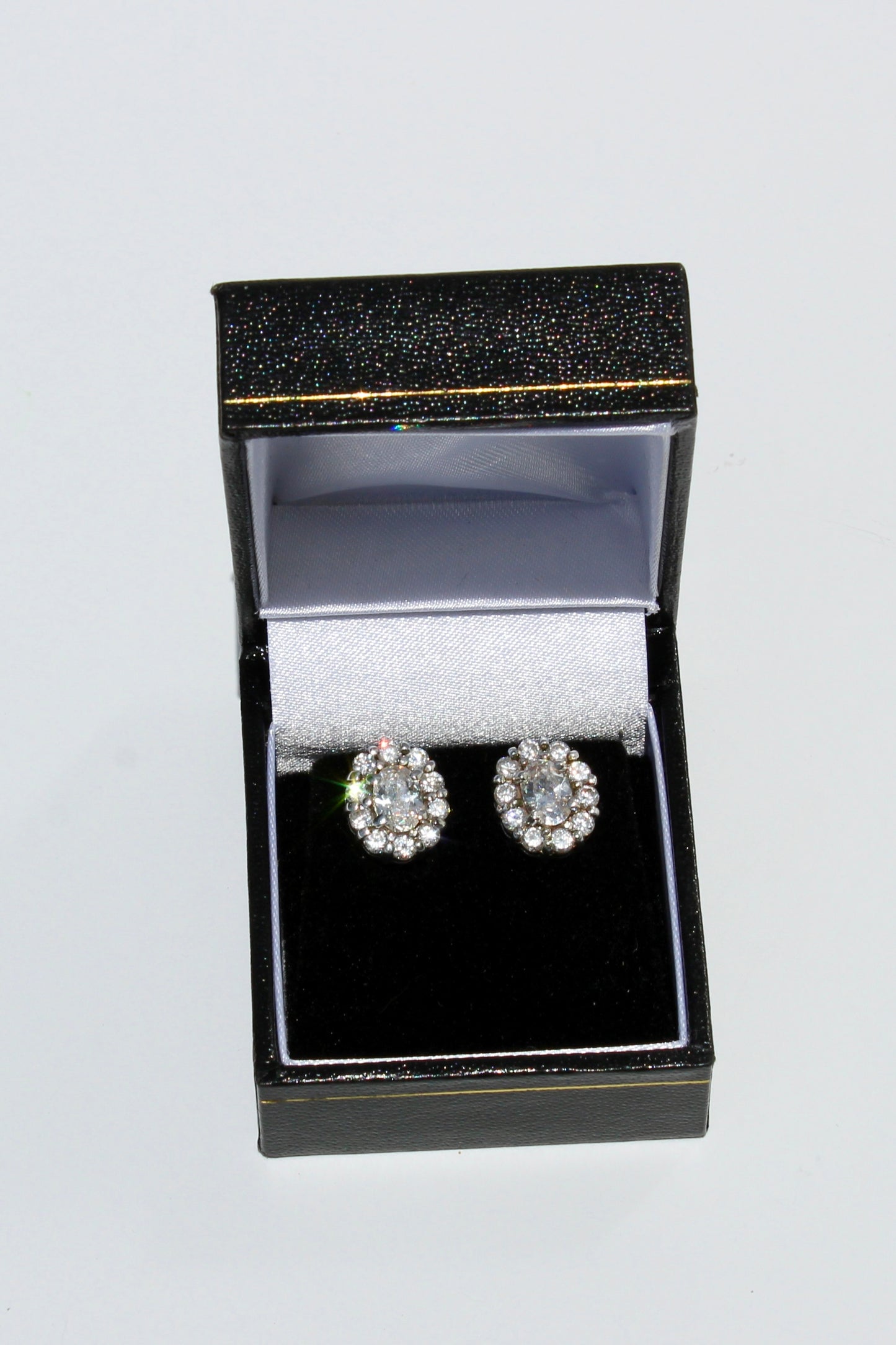 Edwardian Paste Halo Stud Earrings, 3.3 Carats 925 Sterling