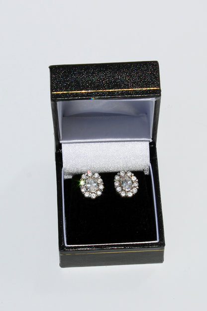 Edwardian Paste Halo Stud Earrings, 3.3 Carats 925 Sterling