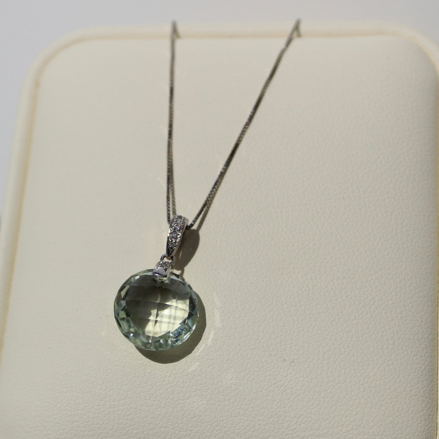 Prasiolite & Diamond Necklace, 7 Carats 14K White Gold