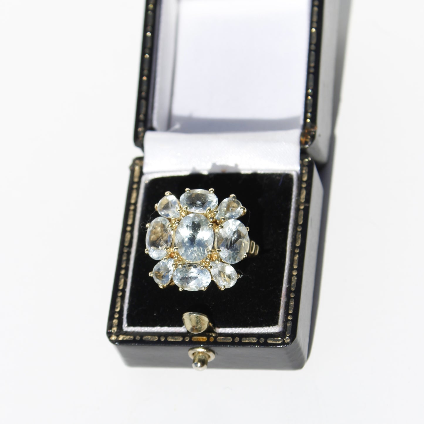 Antique Aquamarine Regency Cluster Ring, 6.5 Carats 10K Gold