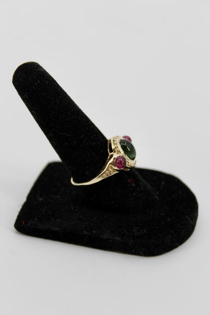 Antique Tourmaline Cabochon Ring, 2.1 Carats 10K Gold