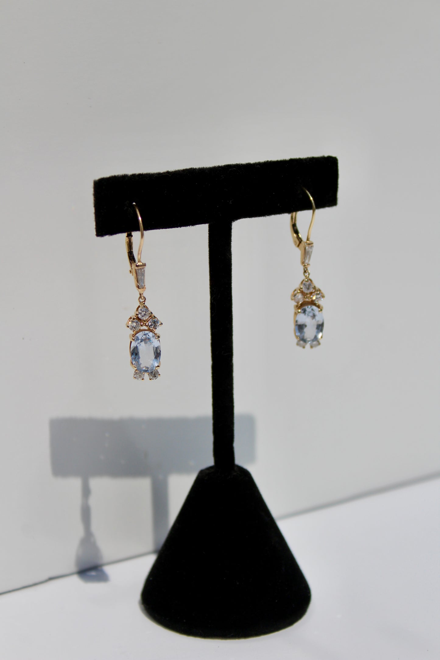 Antique Aquamarine & Diamond Drop Earrings, 3.78 Carats 14K Gold