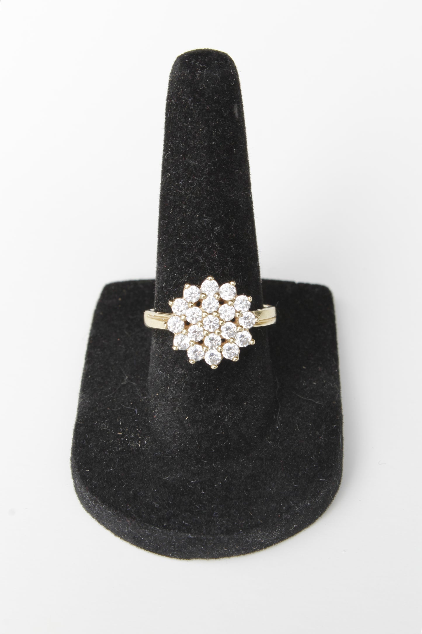 Vintage English CZ Cluster Cocktail Ring, 1.52 Carats 9K Gold
