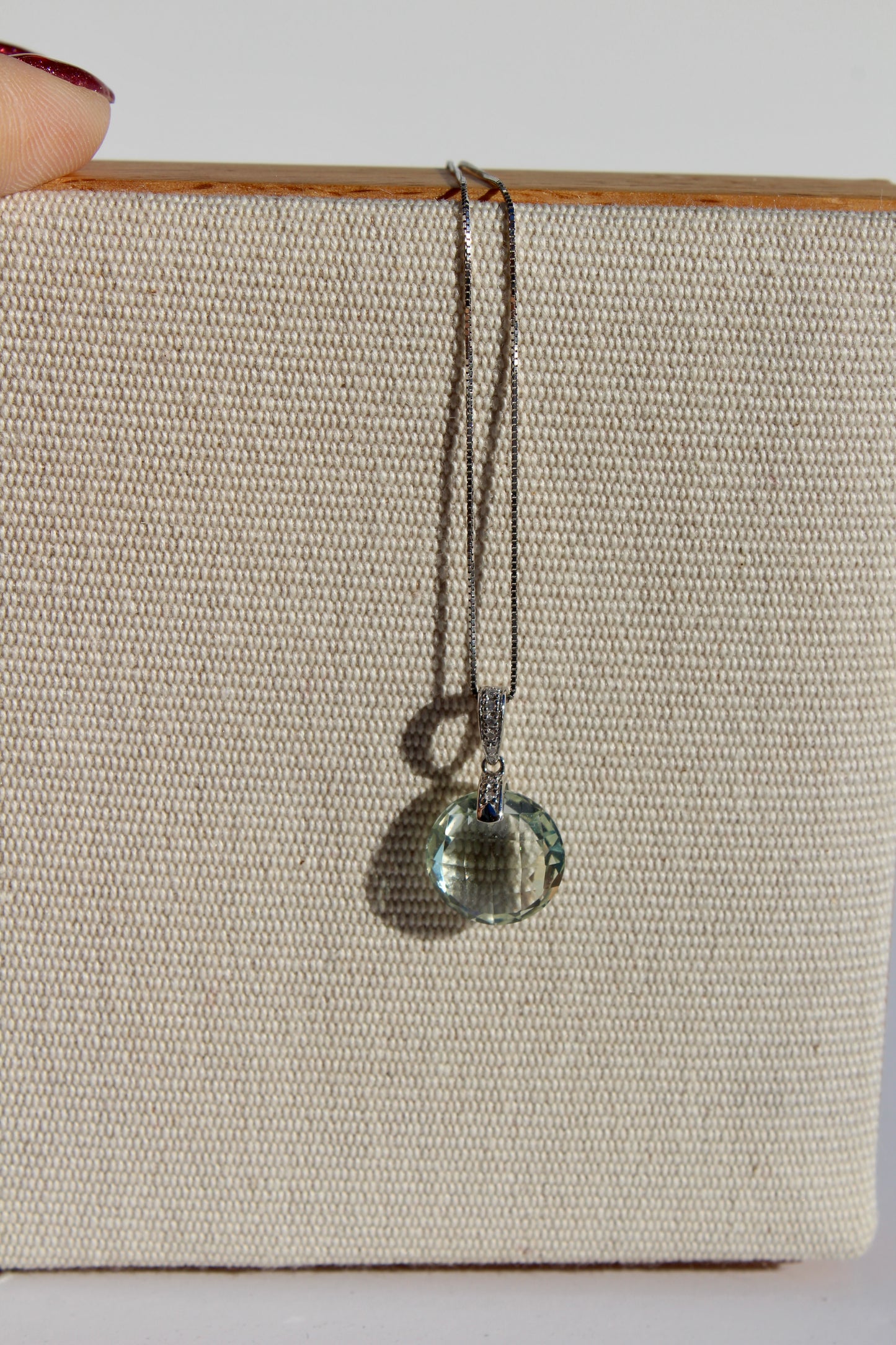 Prasiolite & Diamond Necklace, 7 Carats 14K White Gold