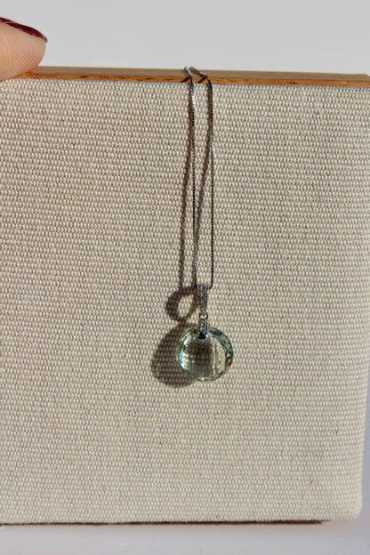 Prasiolite & Diamond Necklace, 7 Carats 14K White Gold