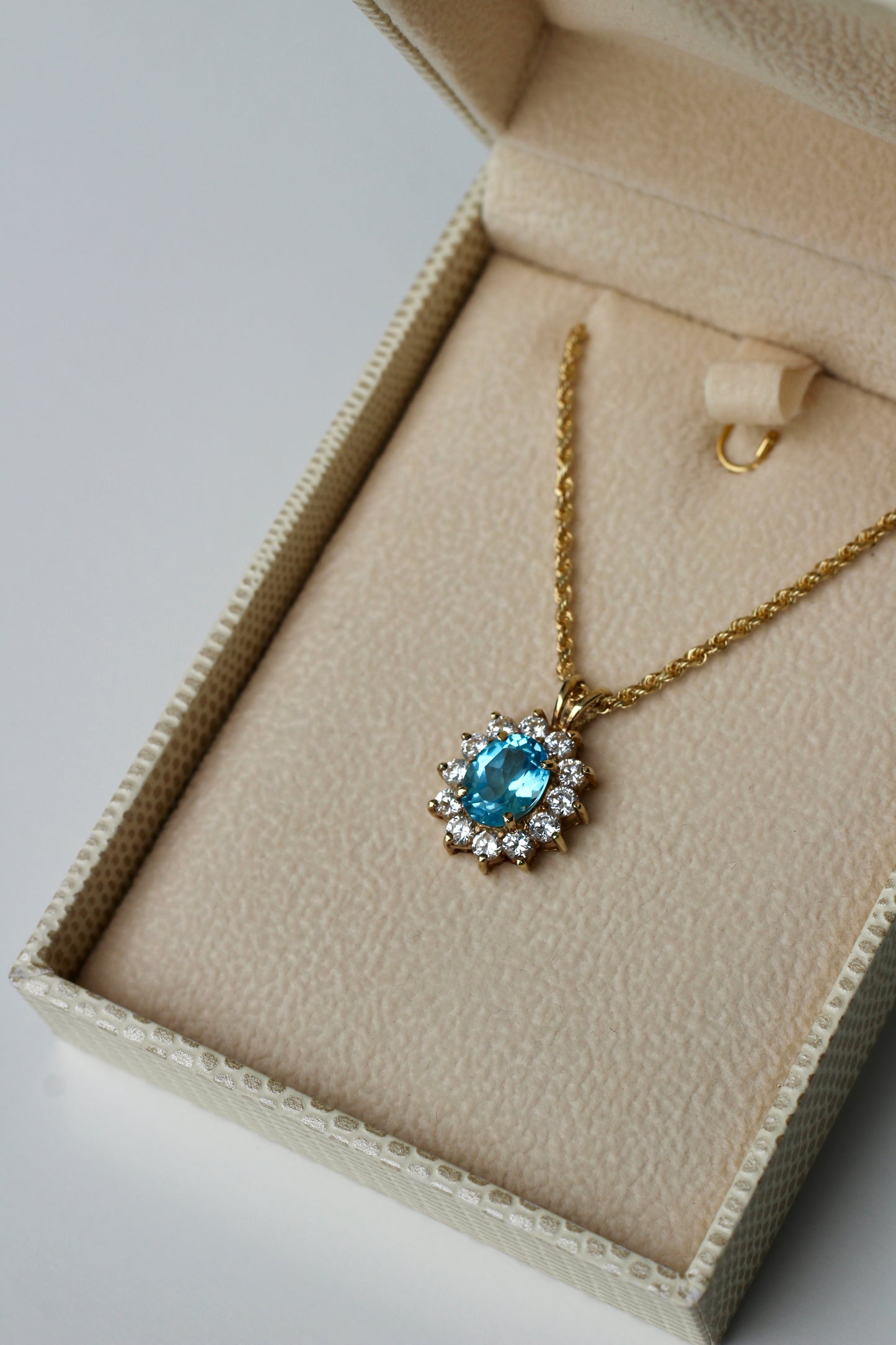 Blue Topaz & Cubic Zirconia Halo Pendant, 3.63 Carats 10K Gold