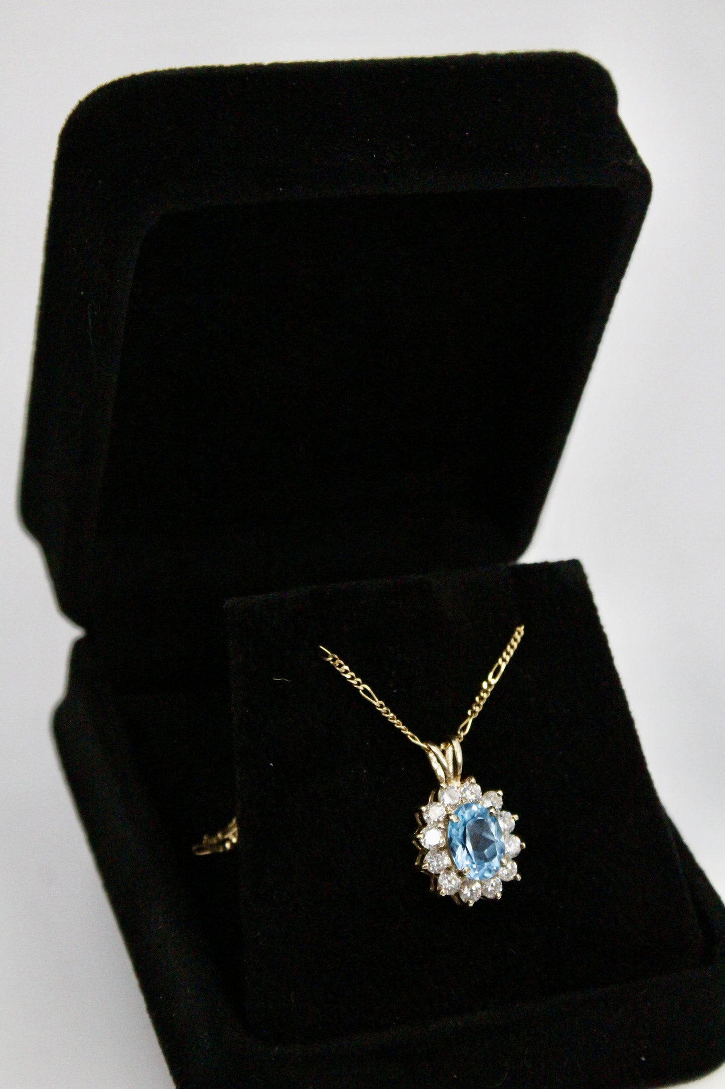Blue Topaz & Cubic Zirconia Halo Pendant, 3.63 Carats 10K Gold