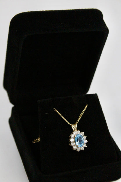 Blue Topaz & Cubic Zirconia Halo Pendant, 3.63 Carats 10K Gold