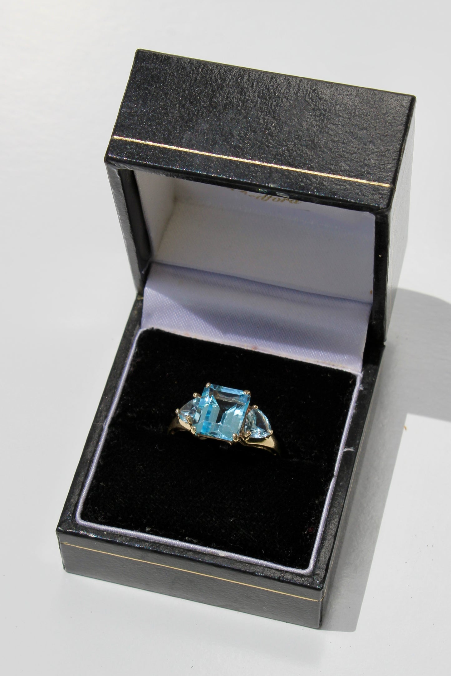 Blue Topaz & Aquamarine Trilogy Ring, 4.77 Carats 9K Gold
