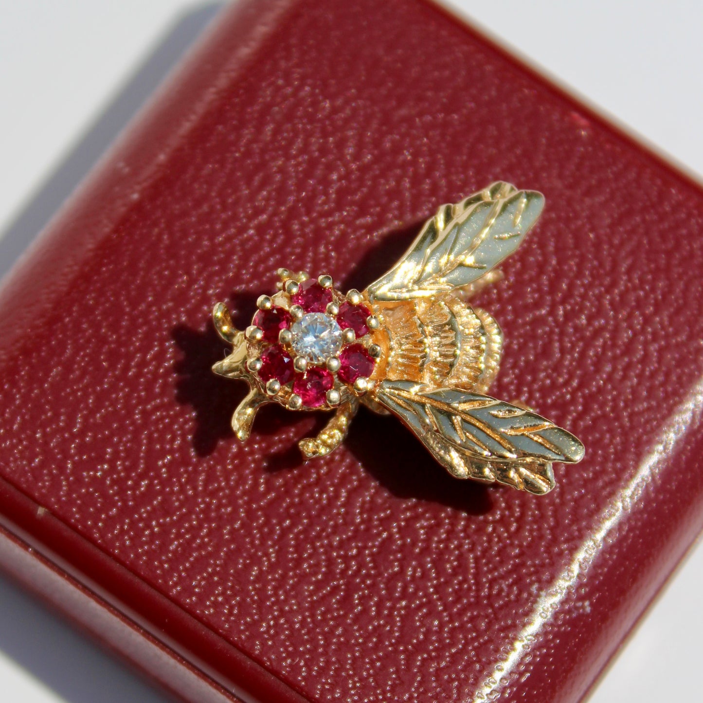 Ruby & Diamond Bee Pendant, 0.52 Carat 18K Gold