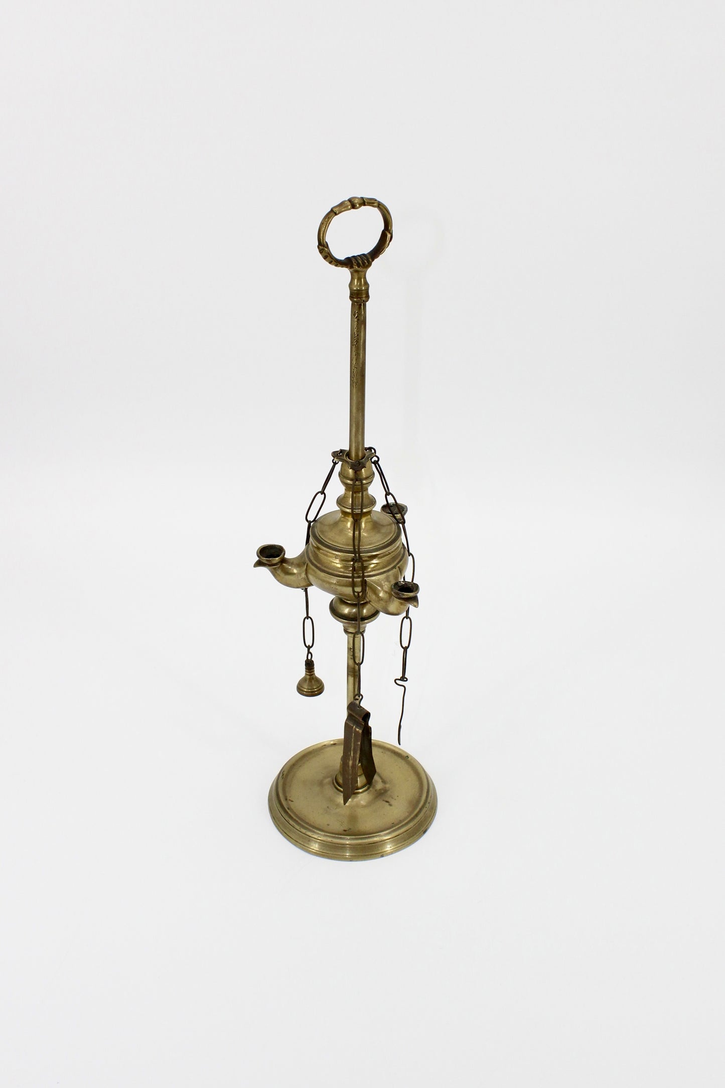 18th Century Solid Brass Triple-Wick Dutch Lucerna (Whale Oil Lamp)