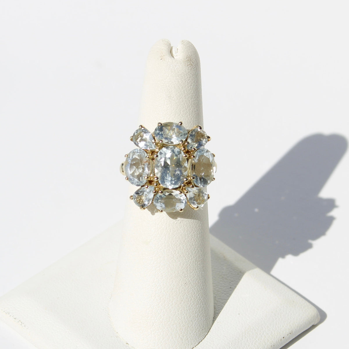 Antique Aquamarine Regency Cluster Ring, 6.5 Carats 10K Gold