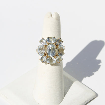 Antique Aquamarine Regency Cluster Ring, 6.5 Carats 10K Gold