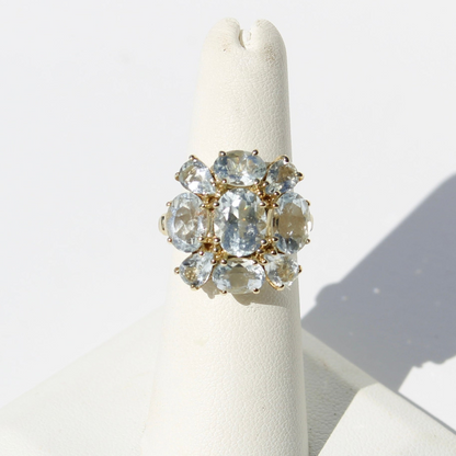 Antique Aquamarine Regency Cluster Ring, 6.5 Carats 10K Gold