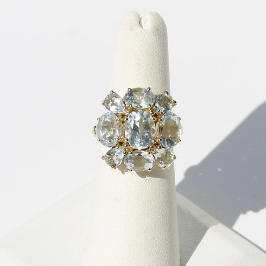 Antique Aquamarine Regency Cluster Ring, 6.5 Carats 10K Gold