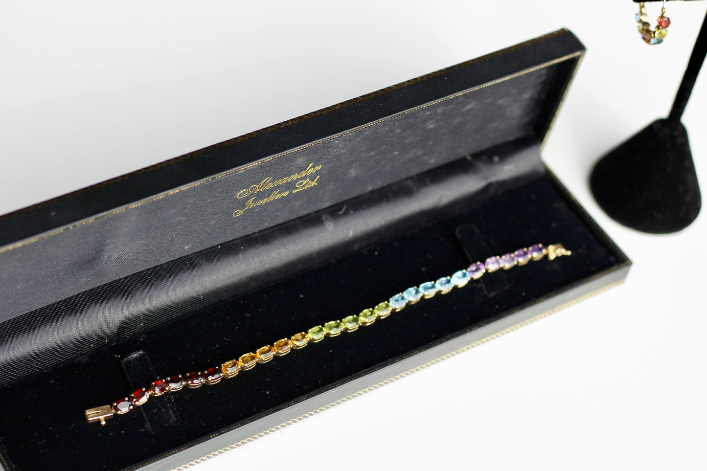 Bracelet de tennis « Arc-en-ciel » avec pierres précieuses, 6,75 ct, or 14 carats