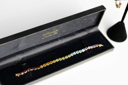 Bracelet de tennis « Arc-en-ciel » avec pierres précieuses, 6,75 ct, or 14 carats